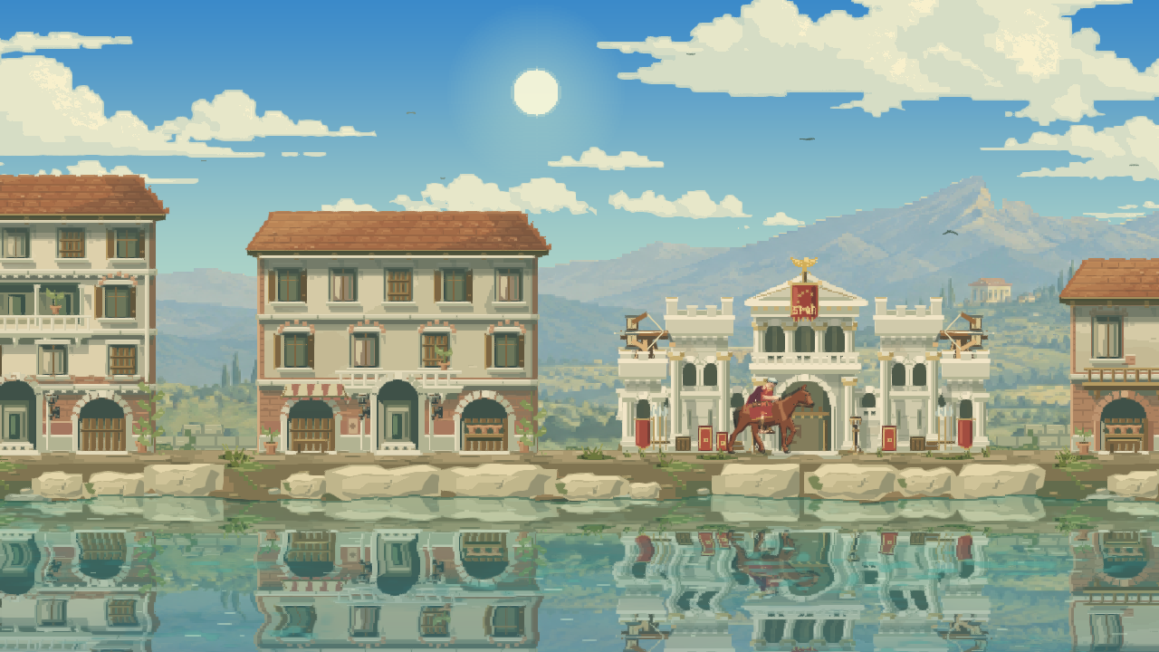 Roman houses and the headquarters beside the river in a prepared development settlement